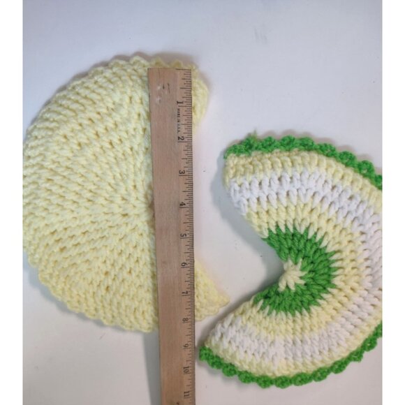Vintage Handmade Crochet Cotton Pot Holders Set Green & Yellow Kitchen Decor Uni - Picture 4 of 7